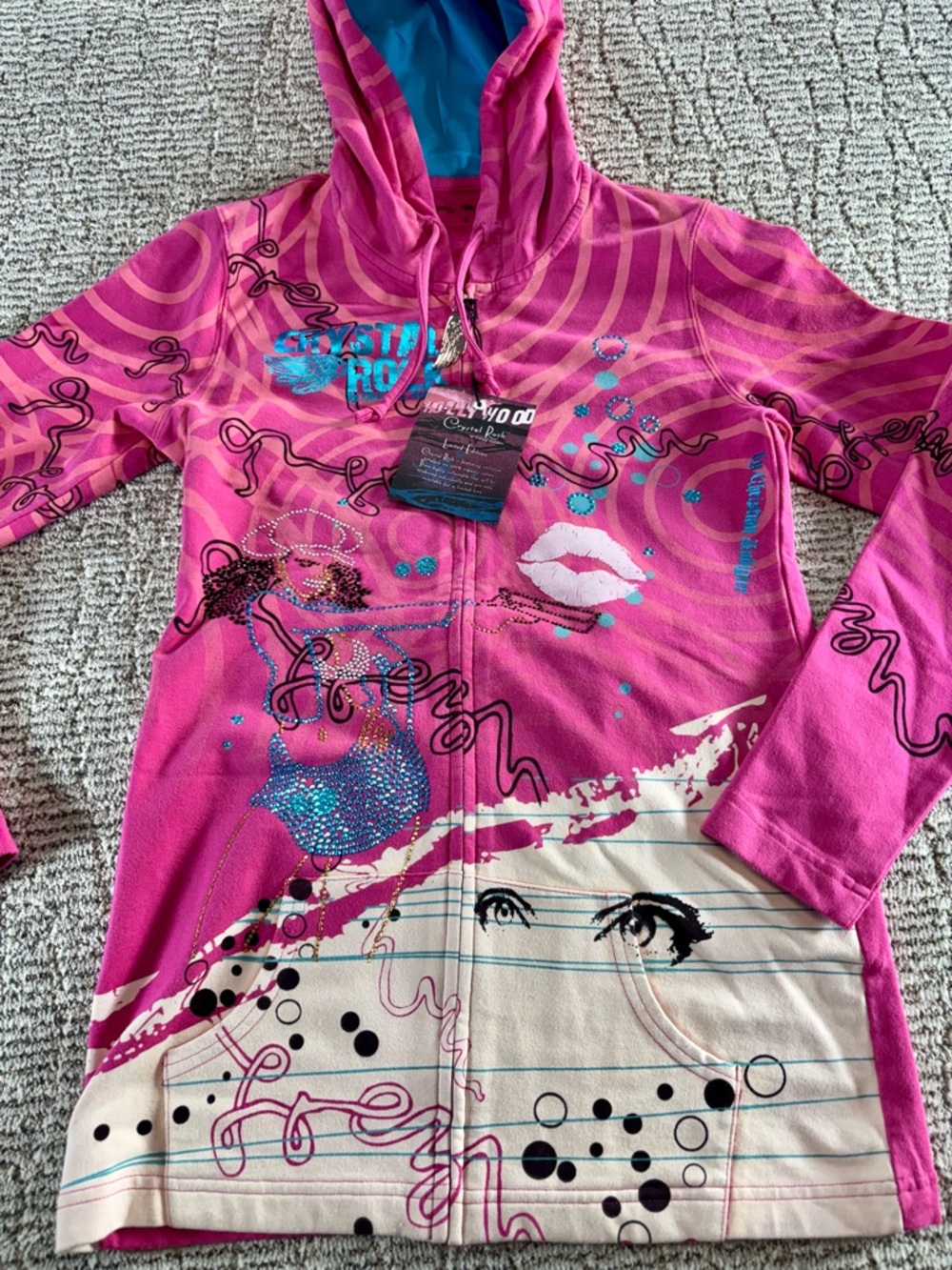 NWT Christian‎ Audigier Women’s Small Crystal Rock Hooded Full Zip - Picture 5 of 13